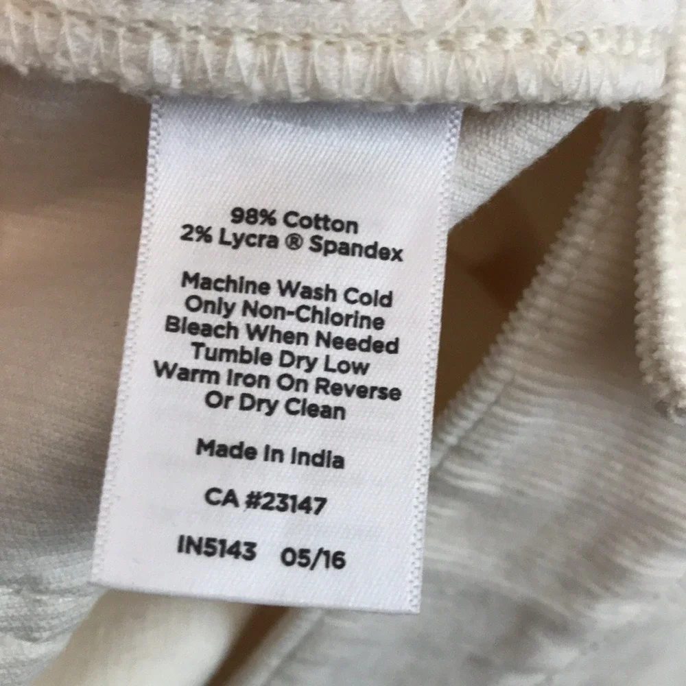 Talbots Women's 16P‎ Corduroy Pants Cream Slimming Straight Leg Five-Pocket NEW